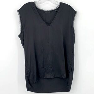 ATM v-neck frayed hi low silk blouse